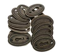 SHERCHPRY 30pcs Brass Plate Keyhole Cover Insert with Oval Stamped Keyhole Plate Easy to Install in Retro Bronze Luster Finish for Door and Drawer Decoration