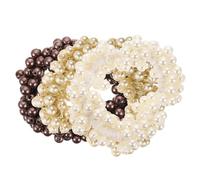 SHERCHPRY 3pcs Elastic Pearl Hair Bands Beads Stretchable Ponytail Holders for Women Thick Thin Hair Stylish Accessories and Bracelets in White Beige Brown