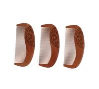 SHERCHPRY 3pcs Portable Light Brown Wooden Hair Combs with Carved Design Static Scalp Massage Tools for Womens Thick Curly and Wavy Hair Care and Styling