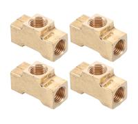 SHERCHPRY 4pcs Brass Air Line Tee Fitting with Female Threaded Manifold Connector Precision Threads to Prevent Air Leakage Heavy Duty Block Shape Pneumatic Fittings for Industrial Spaces