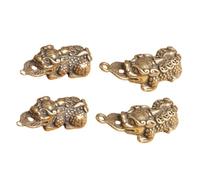 SHERCHPRY 4pcs Brass Mythical Beast Keychain Pendant Set, Left Right Facing Feng Shui Amulet Charms for Car Keys, DIY Craft Keyring Accessories, Small Brass Ornament for Luck and Wealth