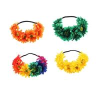 SHERCHPRY 4pcs Colorful Hawaiian Floral Headbands Simulated Sunflower Hair Wreaths for Festivals Parties Performances Photo Props with Comfortable Design