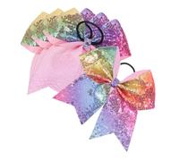 SHERCHPRY 4pcs Glitter Sequin Cheer Hair Bows Tails Elastic Hair Bands for Girls Holiday and Halloween