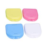 SHERCHPRY 4pcs Portable Denture Boxes Retainer Cases Mini Orthodontic Containers for Oral Care Storage, Random Colors, Compact Dental Guard Holders for Travel and Daily Use