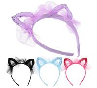 SHERCHPRY 4pcs Sequin Cat Ear Headbands with Mesh Veil Eye Catching Hair Accessories for Women and Teen Party Halloween Cosplay Festival Masquerade Carnival Hair Decoration