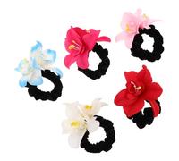 SHERCHPRY 5pcs Floral Hair Ponytail Holders Elastic Scrunchies for Thick Curly Hair Soft Fabric Comfortable for Women Brides