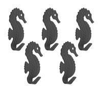 SHERCHPRY 5pcs Seahorse Wall Hooks Heavy Duty No Drill Adhesive Hooks Set | Carbon Steel, Modern Dark Grey Finish, Five Piece Pack, Bathroom Kitchen Door Hanging Use