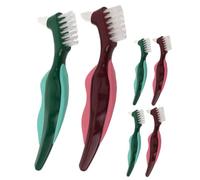 SHERCHPRY 6pcs Dual Head Denture Toothbrush for Seniors Hard Bristle False Teeth Cleaning Brush with Gum Massager Portable Compact Denture Cleaner for Travel and Daily Use