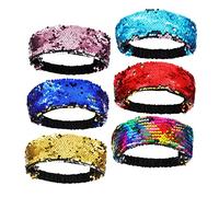 SHERCHPRY 6pcs Elastic Sequin Headband Women Girls Glitter Hair Bands Reversible Sparkly Hair Accessories