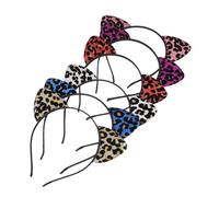SHERCHPRY 6Pcs Flocking Cat Ears Headbands for Adorable Hair Hoops with Leopard and Print Friendly Hair Accessories for Festival Party Cosplay Red Purple Silver Pink