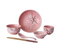 SHERCHPRY 6pcs Glass Plates and Bowls Wood Chopsticks Flower Rice Bowls Ceramic Dinnerware Kit Soup Asian Bowls Chinese Decor Ceramic Tableware for Home Dining Table Individual Supplies