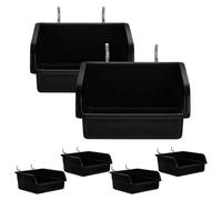 SHERCHPRY 6pcs Heavy-Duty Plastic Pegboard Bins with Mounting Brackets, Large Square Hole Storage Boxes for Craft Room and Garage Organization, Black Pegboard Accessories for Workbench Storage