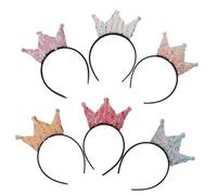 SHERCHPRY 6pcs Sequin Crown Headbands for Birthday Party Fabric Tiara Hairbands with Bright Sequins Cute Hair Accessories for Pink Purple Orange Blue White