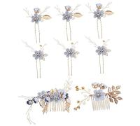 SHERCHPRY 8pcs Floral Wedding Hair Accessories Set Elegant Blue Flower Hair Combs Pins for Brides Versatile Hairpieces for Formal Occasions Unique Bridal Headpieces