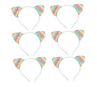 SHERCHPRY 8pcs Rainbow Cat Ears Headband Glitter Hairband for Girls Halloween Party Cat Ears Hair Hoop for Fancy Dress
