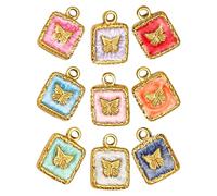 SHERCHPRY 9Pcs Enamel Butterfly Pendants Charms Set Stainless Steel Square DIY Jewelry Making Components for Necklace Bracelet Craft Supplies