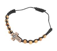 SHERCHPRY Adjustable Wooden Prayer Beads Bracelet with Cross Charm Durable Materials Comfortable for Men Women for Baptism Religious Occasions