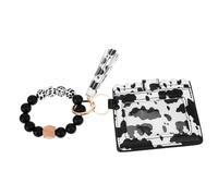 SHERCHPRY Beaded Wristlet Wallet for Women Chic Coin Purse with Keychain Stylish Clutch with Cow Print Design for Daily Use and Gifting