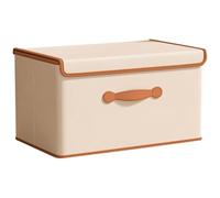 SHERCHPRY Beige Foldable Wardrobe Storage Bin with Lid 42l Large Capacity Oxford Cloth and Pp Material Multi-purpose Sundries Container for Souvenir and Books Organisation