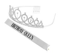 SHERCHPRY Birthday Queen Crown Sash for Soft Hair Hoop and Party Belt Comfortable Elastic Headband Birthday Party Accessories for Celebration