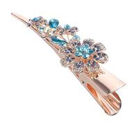 SHERCHPRY Blue Metal Flower Hair Clip with Rhinestones Duckbill Hairpin for Women and Elegant Hair Accessory for Parties and Daily Wear