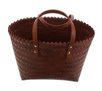 SHERCHPRY Brown Handwoven Beach Tote Bag with PU Leather Handle Lightweight PVC Woven Shoulder Purse Fashion Color Block Design for Summer Shopping and Casual Use