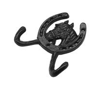 SHERCHPRY Cast Iron Horse and Horseshoe Wall Hook Double Hooks for Bathroom Kitchen Storage Rust Resistant European Style