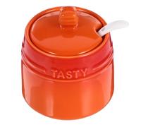 SHERCHPRY Ceramic Seasoning Jar with Spoon Salt Container Condiment Canister Sugar Storage Bottle for Kitchen Home Use 3.8X3.3X2.2 Inch