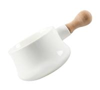 SHERCHPRY Ceramic Soup Bowl with Wood Handle for Soup and Rice, Smooth Surface and Firm Use, Classic Style White Porcelain Bowl Suitable for Breakfast and Salad Serving