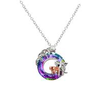 SHERCHPRY Crystal Pendant Necklace with Colorful Leaf and Mother Elephant Charm Elegant Jewelry for Women Shiny Stylish Accessory
