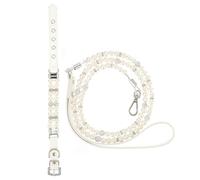 SHERCHPRY Dog Safety Collar and Leash Set with Steel Wire Rope, White PU Leather, 2Pcs Flexible Design for Running and Daily Wear