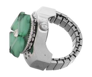 SHERCHPRY Four Leaf Clover Flip Cover Watch Ring for Women Small Green Working Finger Watch Ring with Visible Time Display