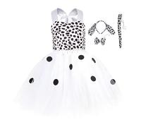 SHERCHPRY Girl Dalmatian Costume Set Sleeveless Spotted Dress with Headband and Neckwear Comfortable Breathable for Halloween Birthday Party and Cosplay Years