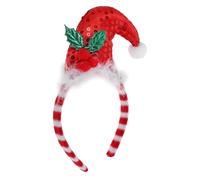 SHERCHPRY Glitter Hairband for Christmas Costume Accessory Festive Santa Hat Headpiece with Red Pom Pom Cartoon Xmas Party Headband for Holiday Dress Up and Goodie Bag Fillers