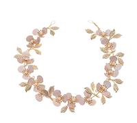 SHERCHPRY Golden Alloy Flower Pearl Leaf Hair Accessory Bridal Hair Decor Headband for Wedding Brides for Anniversary and Festivals