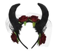 SHERCHPRY Gothic Rose Devil Horns Headband Lightweight Floral Hair Clasp with Lace Veil Comfortable Halloween Spirit Festival Headdress for Masquerade Witch Costume