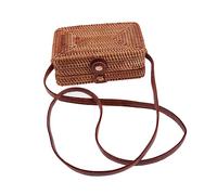 SHERCHPRY Hand Woven Rattan Craft Bag Mini Square Crossbody Messenger Casual Straw Backpack for Beach Travel Daily Use Elegant Design Fits Phone Makeup