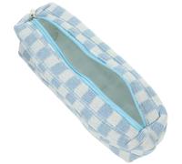 SHERCHPRY Large Capacity Blue and White Checkered Pencil Case Zipper Organizer Multi-Function Portable Stationery Bag for Teens and Students