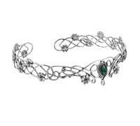 SHERCHPRY Medieval King Crown Tiara for Men Metal Filigree Vine Design Dark Silver with Deep Green Stones Prom Birthday Party Cosplay Costume Headpiece