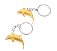 SHERCHPRY Metal Dolphin Keychains 2pcs Set, Large Gold 3d Sea Animal Keyring, Cute Backpack Clip and Party Favor Accessories for Women Men