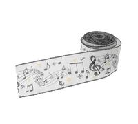 SHERCHPRY Musical Notes Wired Ribbon Roll, 6.3Cm Wide X 10 Yards, Black and White Music Themed Ribbon for Wrapping, Flower Packaging, Crafting, and Hair Bows