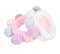 SHERCHPRY Non-slip Plush Face Cleaning Hairbands 2pcs Soft Makeup Headbands with Pom-poms for Women Grooming and Yoga White Pink