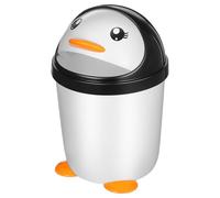 SHERCHPRY Penguin Trash Can with Swing Lid Plastic Wastebasket for Office and Car Kitchen Bedroom 21 x 14 CM Stable Base White