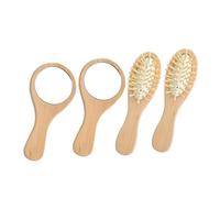 SHERCHPRY Portable Hair Brush Mirror Set 4pcs Wooden Comb Massage Brush with Handheld Vanity Mirror for Travel Women Girls Makeup Kit