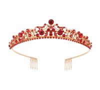 SHERCHPRY Red Rhinestone Bridal Headband Crown with Alloy Frame for Women Bride, Adjustable and Secure Fit Hair Accessory for Weddings and Special Celebrations