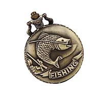 SHERCHPRY Retro Pocket Watch Vintage Bronze Gifts Mechanical Fob Watch Relief Carp Pattern Alloy for Fishing Lovers