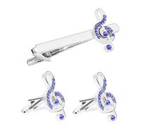 SHERCHPRY Rhinestone Music Note Business Tie Clip and Cufflinks for Men Elegant Shirt Accessories for Office Meetings Parties Stylish French Cuff Links with Sparkling Design for Suits and