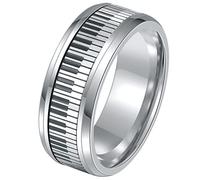 SHERCHPRY Rotatable Piano Key Ring Stainless Steel Finger Ring Music Party Jewelry for Musicians