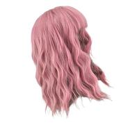 SHERCHPRY Short Bob Pink Curly Wig with Air Bangs for Women Cosplay Fashionable Human Hair Headdress Hairpiece Lightweight and Easy to Wear for Parties and Daily Use