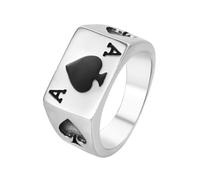 SHERCHPRY Titanium Steel Poker Spade Ace Ring for Men Stylish Creative Punk Finger Jewelry Size 9